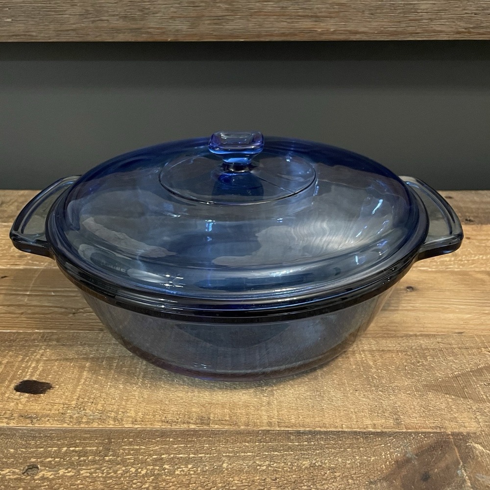 Vintage ANCHOR HOCKING USA Cobalt Blue glass Ovenware Casserole Dish & Lid 2 Qt